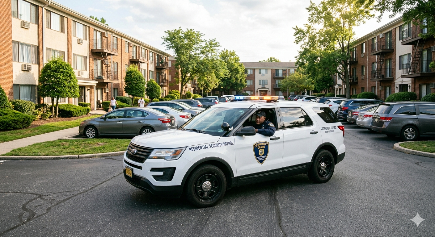 Marked SSS Residential Security Patrol vehicle on site